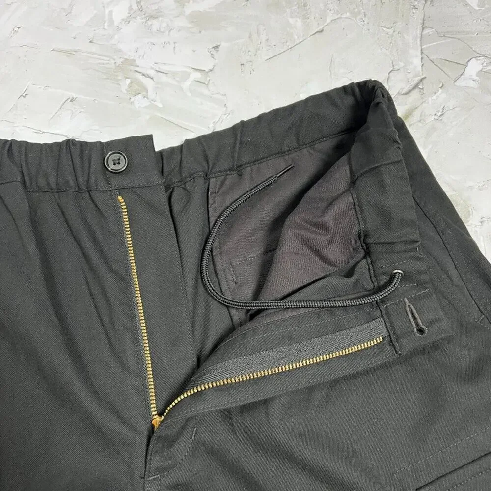 KUON Flannel Cargo Trousers Mens L Black Wide Leg Japan Utility BAGGY NWT